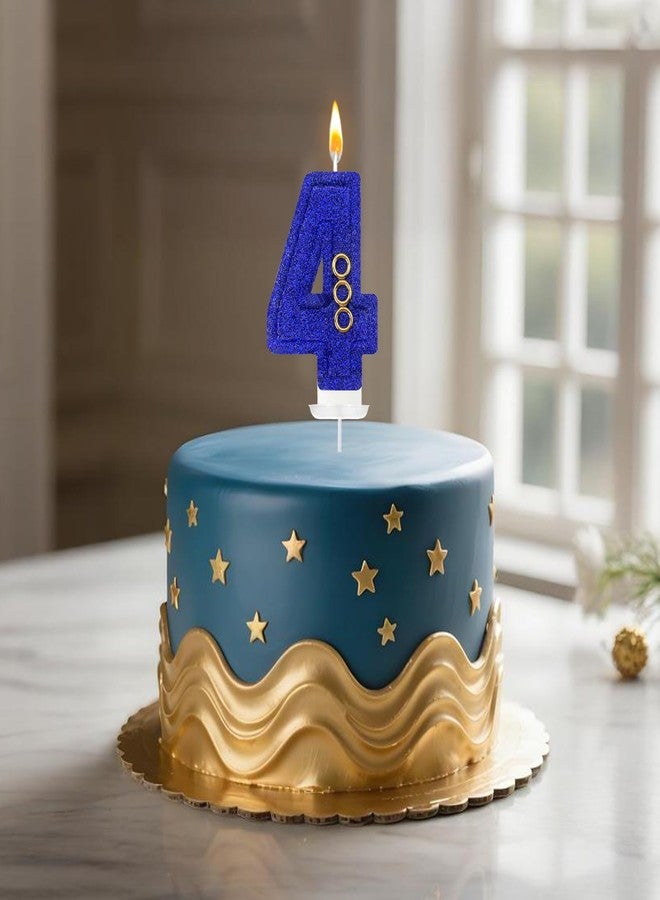 Zailo Blue Gold Ring Number Birthday Candle Glitter Gold Ring Hedgehog Theme Number Candle Cake Decoration Suitable for Birthday Decoration Anniversary Party Supplies (4, Deep Blue) - Image 5